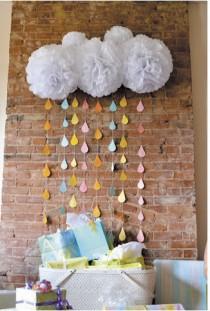 wedding photo - Beth Collection- 5 White Pom Poms and Rain Drop Garland