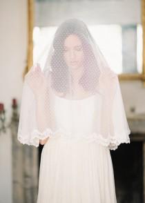wedding photo - Swiss dot circle drop veil - lace trim, swiss dot veil, circle veil, drop veil, lace veil, lace trim veil, bridal veil fingertip, bridal