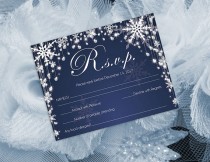 wedding photo -  DIY Printable Wedding RSVP Template | Editable MS Word file | 5.5 x 4.25 | Instant Download | Diamond Shower Snowflakes Navy Blue