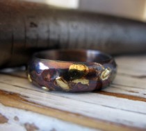 wedding photo - Rustic Mens Wedding Band Oxidized Sterling Silver with Yellow Gold 7mm Width Artisan Mens Wedding Ring or Commitment Ring