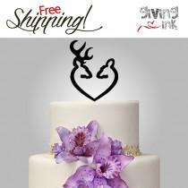 wedding photo - Hunting Wedding Cake Toppers by Givingink Buck and Doe Heart - Rustic Wedding Deer Cake Toppers