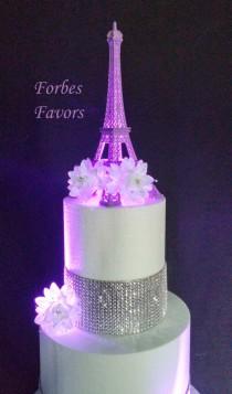 wedding photo - 10 Inch Purple Metal Eiffel Tower Paris Theme Weding Cake Topper with LED Light