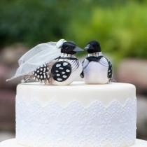 wedding photo - SALE! Minnesota Loon Wedding Cake Topper: Polka Dotty Bride and Groom Love Bird Cake Topper -- LoveNesting Cake Toppers