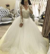 wedding photo - 2016 Paolo Sebastian Lace Wedding Dresses with Long Sleeves Arabic A Line Crew Applique Court Train Sheer Plus Size Bridal Gowns Online with $120.16/Piece on Hjklp88's Store 