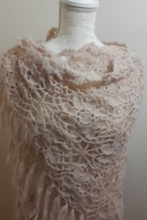 wedding photo - wedding shawl, bridal shawl, beige wedding crochet shawl, beige shawl, beige lace shawl, bridesmaid wrap, crochet shawl, bridal shawl, boho crochet shawl