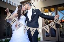 wedding photo - Thank you burlap banner with white glittered heart - Wedding Garland - Photo Prop - Wedding sign