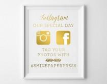 wedding photo - Hashtag Sign in REAL Foil / Wedding Hashtag Sign / Wedding Sign in REAL FOIL Gold / Custom Wedding Signs / Wedding Hashtag Print  n Foil