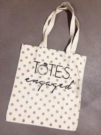 wedding photo - Totes Engaged Gold Dotted Canvas Tote Bag