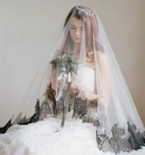 wedding photo - Bridal Veil, Black Lace Drop Veil, The DAUPHINE Chantilly Lace Cathedral Veil,Mantilla Veil, Black Lace Veil,Silk Tulle Veil, Cathedral Veil