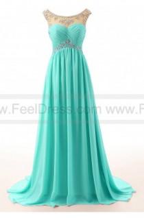 wedding photo -  A-Line Scoop Neck Chiffon Beadings Floor-Length Evening Gowns