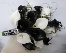 wedding photo - Wedding Bouquet real touch black white calla lily Bridal bouquet Damask wedding flowers