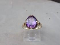 wedding photo - Vintage Purple Sapphire 10k Ring yellow gold oval ladies solitaire
