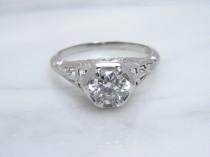 wedding photo - Antique Edwardian European Cut Diamond Engagement Ring 18k White Gold/ Signed Snowdrop/ Vintage 0.60ct VS/H-I