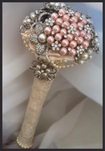 wedding photo - Brooch bouquet. Mini vintage style ivory and pink brooch bouquet. Wedding bouquet. Bridal bouquet. Bridesmaid bouquet. Flowergirl bouquet.