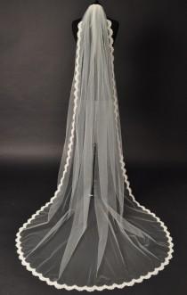 wedding photo - Chapel Lace Veil, Alencon lace veil, Cathedral lace veil, lace bridal veil, ivory lace veil, scallop lace veil, bridal accessories