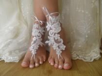 wedding photo - White Lace Barefoot Sandals, NudeShoes, Foot Jewelry,Beach Wedding ,Bridal Barefoot Sandals ,Bridesmaid Anklet