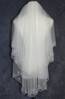 wedding photo - 2T White Ivory wear sequins Bridal Veil Bridal Veil flounced wedding veil handmade sequins