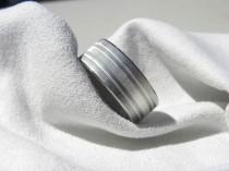 wedding photo - Titanium Ring or Wedding Band Silver Inlay Stripes Unique