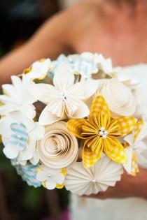 wedding photo - Bridal Bouquet - Paper Flowers - Kusudama Origami, Roses Daisies, Pinwheels - Made to Order