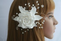wedding photo -  Wedding flower comb, Bridal comb, Bridal Hair flower, Bridal hair accessory, Bridal rose comb, Wedding comb, Bridal headpiece, White rose