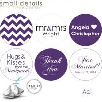 wedding photo - 108 - Newlyweds Wedding Sticker's for Hershey's Kisses® Chocolate - Chevron pattern .75 inch round