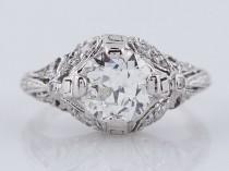wedding photo - Antique Engagement Ring Art Deco 1.34ct Old European Cut Diamond in 18k White Gold