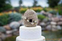 wedding photo - SALE! Bee Mine Wedding Cake Topper: Rustic, Straw Beehive Cake Topper and Wedding Centerpiece -- LoveNesting Cake Toppers