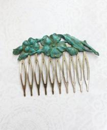 wedding photo - Patina Flower Comb Verdigris Dogwood Branch Floral Hair Comb Teal Green Garden Hair Accessories Rustic Nature Wood Nyph Pixie Victorian