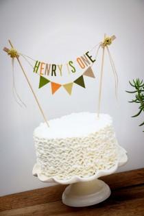 wedding photo - Personalized Cake Banner, Personalized Cake Topper, Birthday Cake Garland, Birthday Cake Topper, Woodland Cake Garland:  Peach and Moss