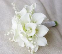 wedding photo - Natural Touch Calla Lilies Bouquet in Off White - Silk Wedding Bridal Flowers