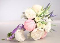 wedding photo - Clay wedding bouquet and boutonniere set, Bridal bouquet, Peonies, Roses, Lavender, Brunia