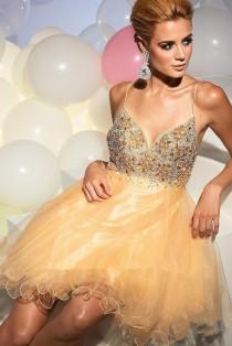 wedding photo -  Ball Gown A-line Spaghetti Straps V-neck Tulle Prom Dress