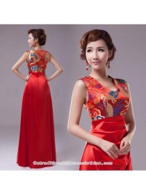 wedding photo -  Dragon brocade floor length A-line evening gown red Chinese wedding dress
