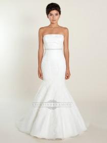 wedding photo -  Fit and Flare Strapless Lace Wedding Dresses with Beaded Belt - LightIndreaming.com