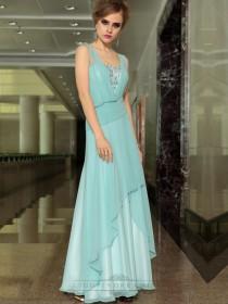 wedding photo -  Light Blue Chiffon A-line Floor Length Formal Dresses with Streamer - LightIndreaming.com