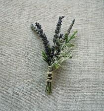 wedding photo - Natural Woodland Grooms Wedding Boutonniere of French Lavender, Cedar, Lichens and Moss Tied with Natural Hemp Twine