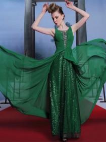 wedding photo -  Green Straps Beatu Neckline Sequins Long Formal Dresses - LightIndreaming.com