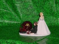 wedding photo - Minnesota Gophers Football Grooms Wedding Cake Topper-College University Sports lover Bride and Groom Couple Burgundy and Yellow Fan