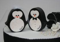 wedding photo - Penguins Wedding Cake Topper WITH NAMES Penguin Winter Wedding