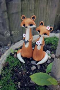 wedding photo - LOVE FOXES * Fox Wedding Cake Topper - personalized animal clay cake topper and keepsake for woodland rustic and chic wedding theme