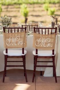 wedding photo - Burlap Wedding Chair signs - Mr and Mrs chair signs -Wedding decorations