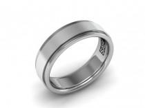 wedding photo - Mens Wedding Band in Sterling Silver  7mm Brushed Center Smooth Edges Wedding Ring Mens Ring PDC123