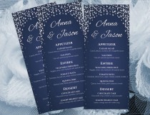 wedding photo -  DIY Printable Wedding Menu Template | Editable MS Word file | 4 x 9.25 | Instant Download | Navy Blue Diamond Shower