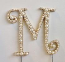 wedding photo - Curly Pearl Monogram Cake Topper (Font 2) - Any Letter A B C D E F G H I J K L M N O P Q R S T U V W X Y Z