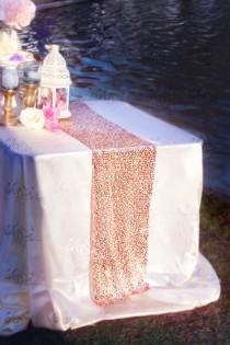 wedding photo - Rose Gold Sequin Table Runner, Glitter Wedding Table Decor, Sparkly Table Linens for Bridal Shower, Engagement Party, Event READY TO SHIP