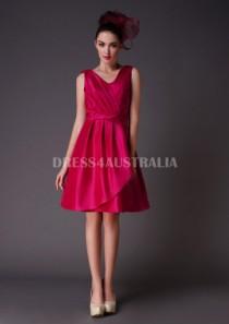 wedding photo -  Buy Australia A-line V-neck Fuchsia Satin Knee Length Bridesmaid Dresses 8132206 at AU$120.05 - Dress4Australia.com.au