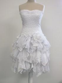wedding photo -  Short Wedding Dress, Strapless Dress, Bride Gown, Elopement Dress, Stretch Lace Drop Waist Bodice