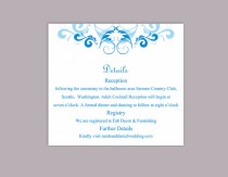wedding photo -  DIY Wedding Details Card Template Editable Word File Instant Download Printable Details Card Aqua Blue Details Card Elegant Information Card