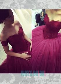 wedding photo -  Raspberry colored lace bodice tulle ball gown prom dress