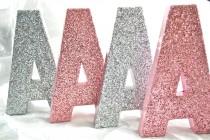 wedding photo - 8" Tall Glittered Letters Numbers, Wedding, Nursery, Home Party Decor, Self Standing, ANY COLOR, Priced per Letter